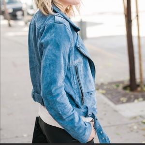Blank NYC Blue Suede Moto Jacket Small
